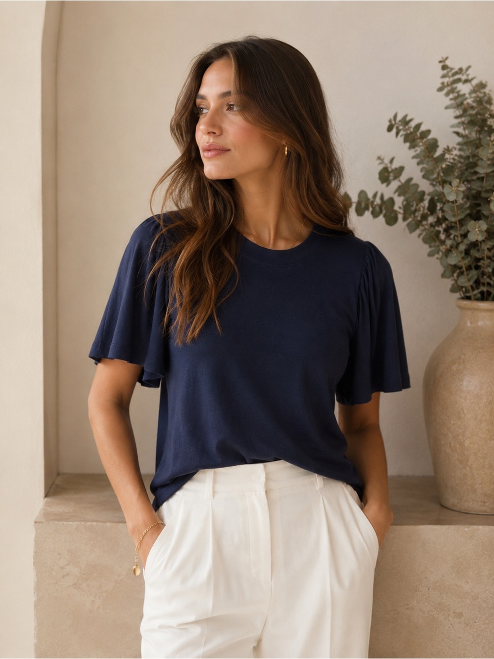 Tuckernuck Pomander Place Navy Flutter Sleeve Cotton Crew Tee